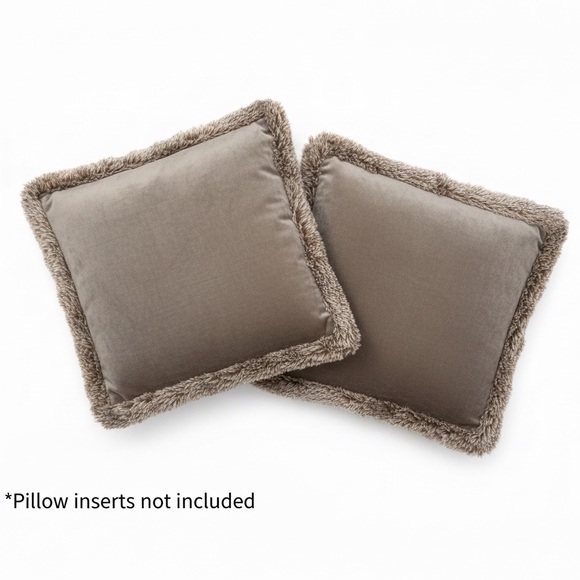 Pottery Barn Faux Fur Trim Throw Pillow Covers Taupe Brown 18x18 Set - Picture 3 of 10